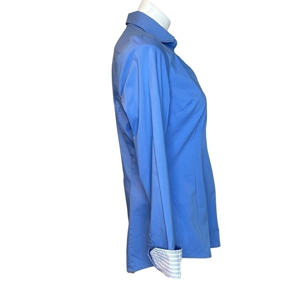 Express Design Studio Button Down Blue Long Sleeve Blouse, size M - Picture 3 of 9